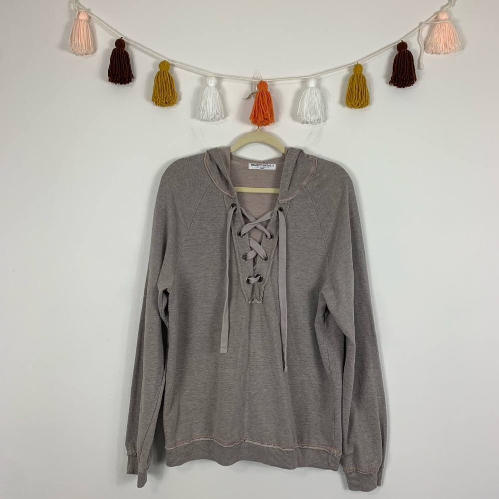 Project Social T Abby Lace-Up Tan Hoodie Medium
